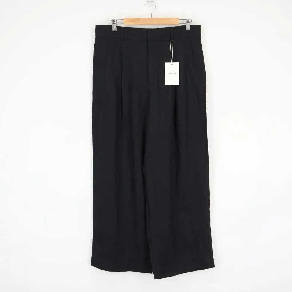 NWT Everlane The Linen Way-High Wide-Leg Drape Pant In Black Size 14